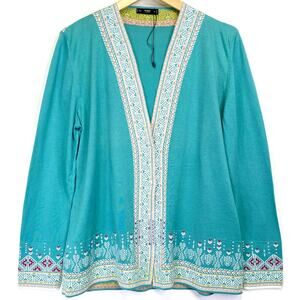 IVKO Woman Intarsia Knit Cardigan Sweater Sz XXL Aqua Alpen Nordic Scandi Girl